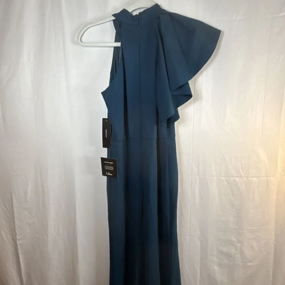 Lulus Margeaux Teal Cape Sleeveless Long Gown Size Small NWT - Picture 6 of 15